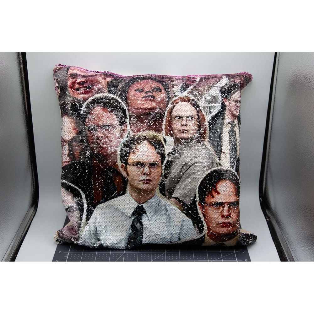 The Office Dwight Schrute Reversible Sequin Throw Pillow Pink 12x12 Decor